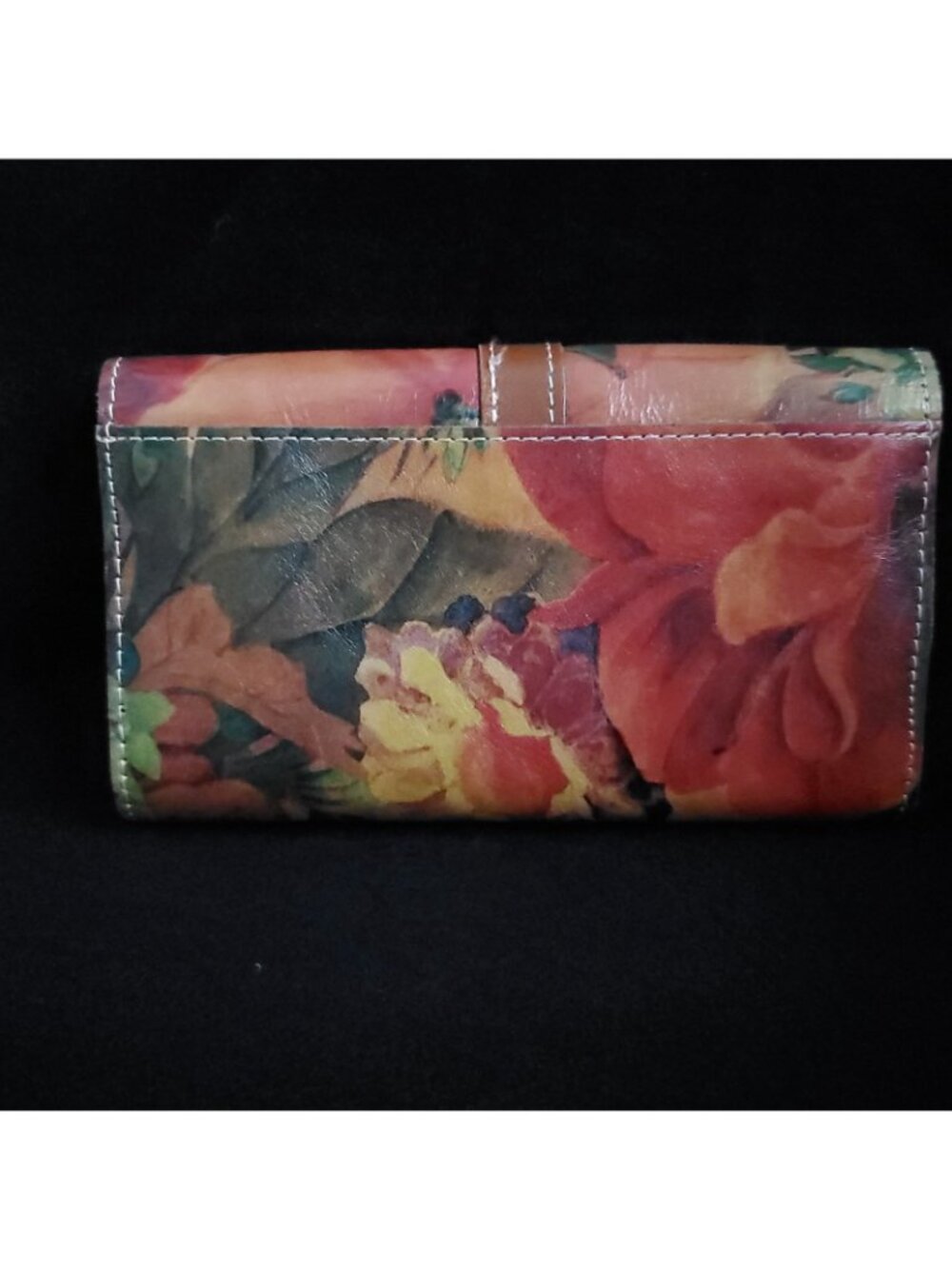 Patricia Nash Trifold Wallet Clutch Card Organizer Floral Leather Brown Red - Picture 2 of 5